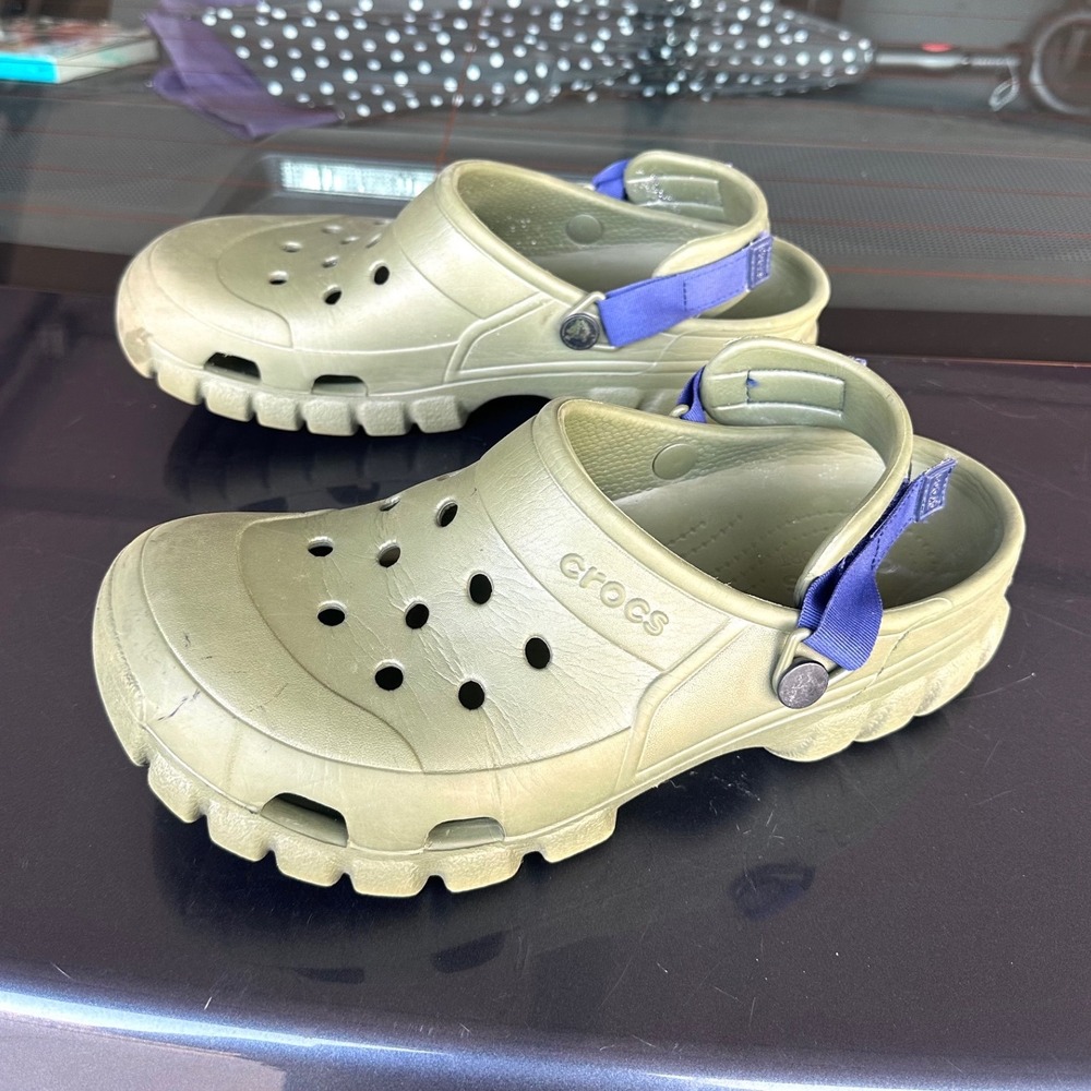Crocs Offroad Adult Sport Clogs Unisex Size M9 W11 Army Green Blue Strap Sandals - Picture 4 of 15